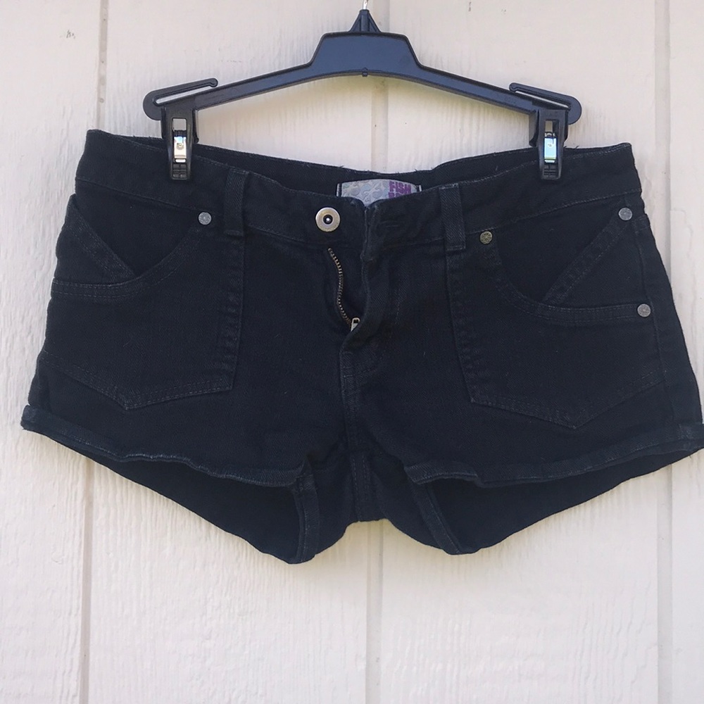 Black denim stretch short shorts